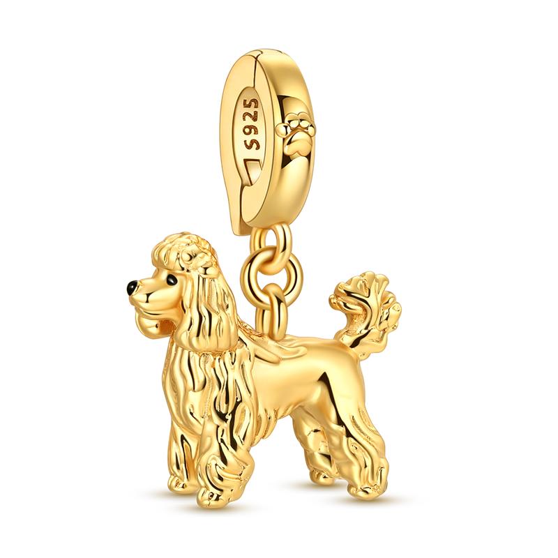 Niedliche Haustiere Hund Anhänger Perle 925 Silber CZ Zirkon Golden Retriever Teddy Welpe Anhänger Passend für Original Armband DIY Schmuck
