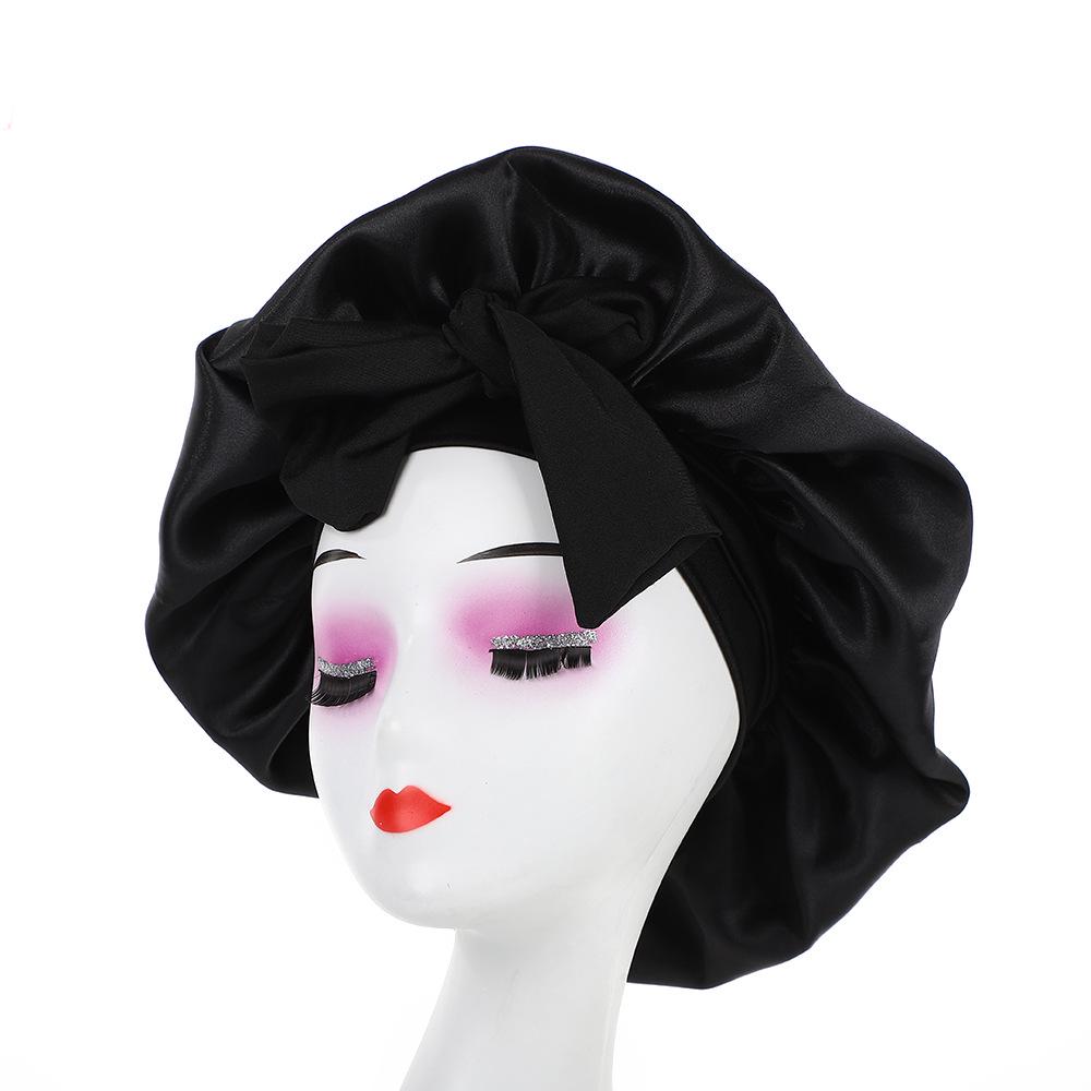 

Extra Large Satin Ribbon Round Sleep Cap - Wide Brim Elastic Hair Protection and Beauty Bath Cap One Size