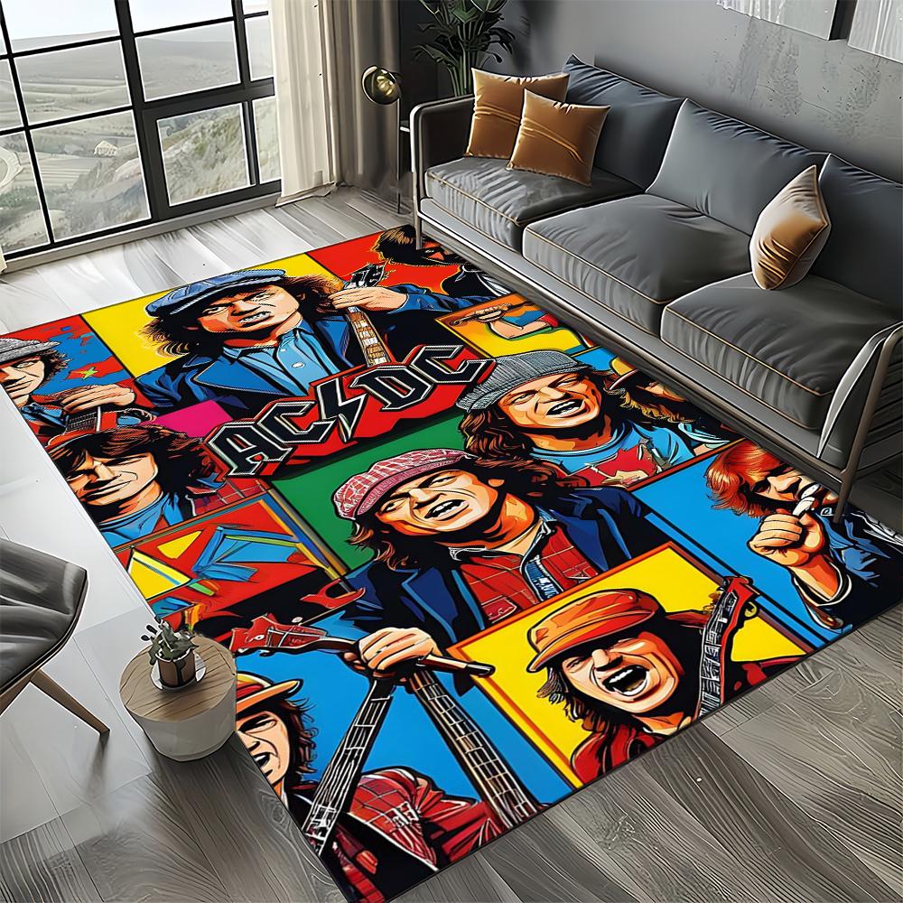 3D AC-DC Rock Band Cartoon Teppich Groß, Teppich für Wohnzimmer Schlafzimmer Sofa Fußmatte Dekoration, rutschfeste Bodenmatte für Kinder