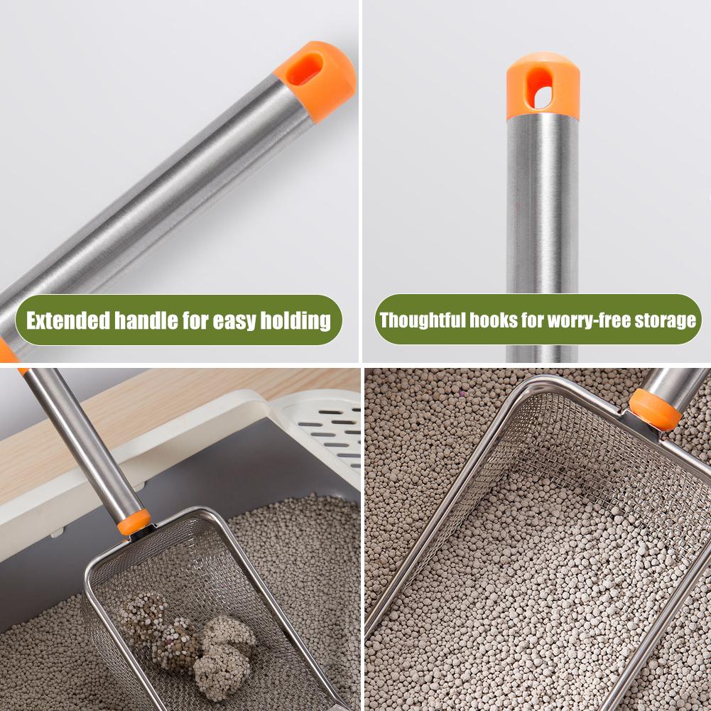 1Pcs Stainless Steel Cat Litter Scoop with Hanging Hole Mesh Bentonite Kitten Litter Cleaner Pet Cleaning Tool
