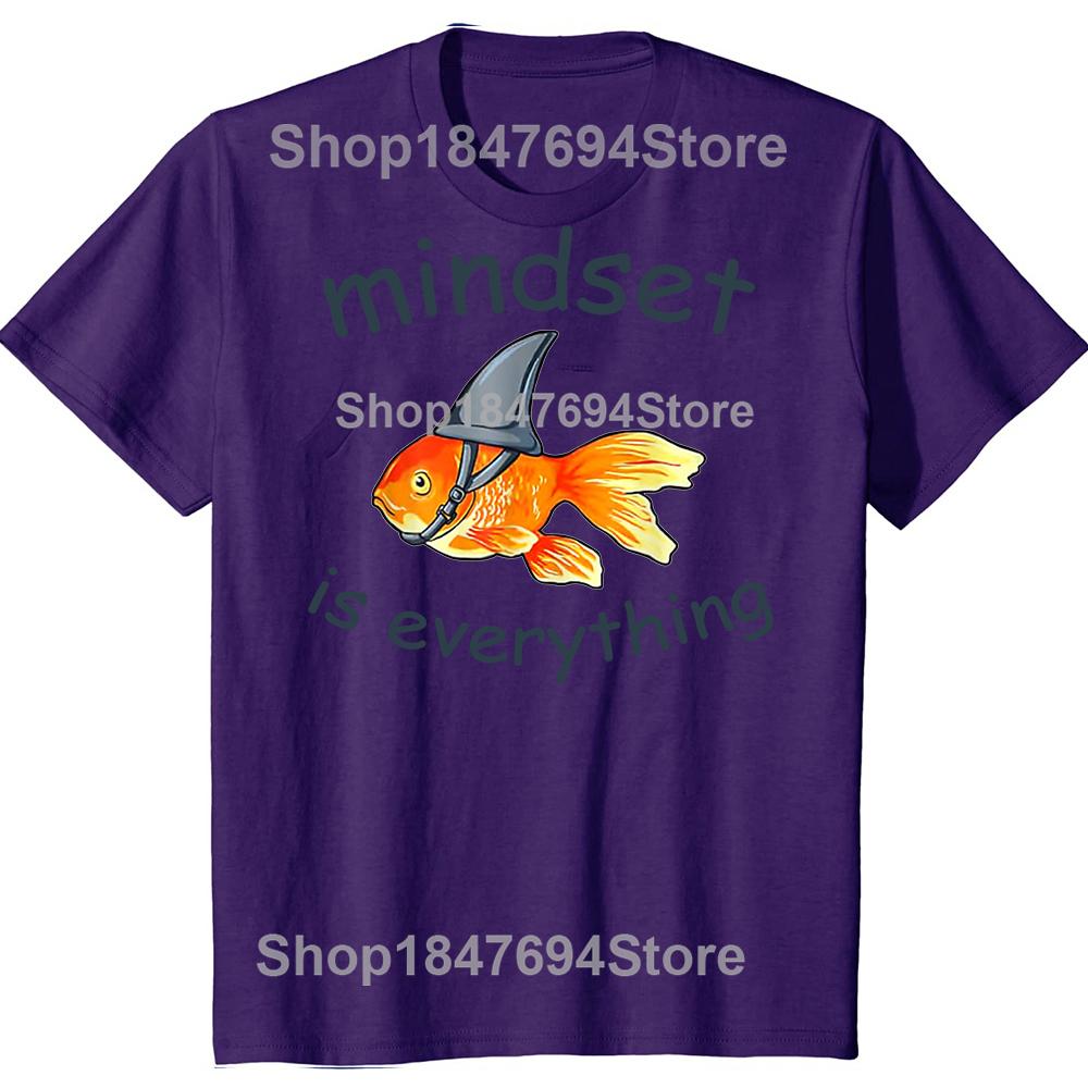 Funny Everything Is Mindset Shark Fin Goldfish Vintage 100% Cotton T-shirt Men Fashion Tshirt Loose Oversized Streetwear T Shirt
