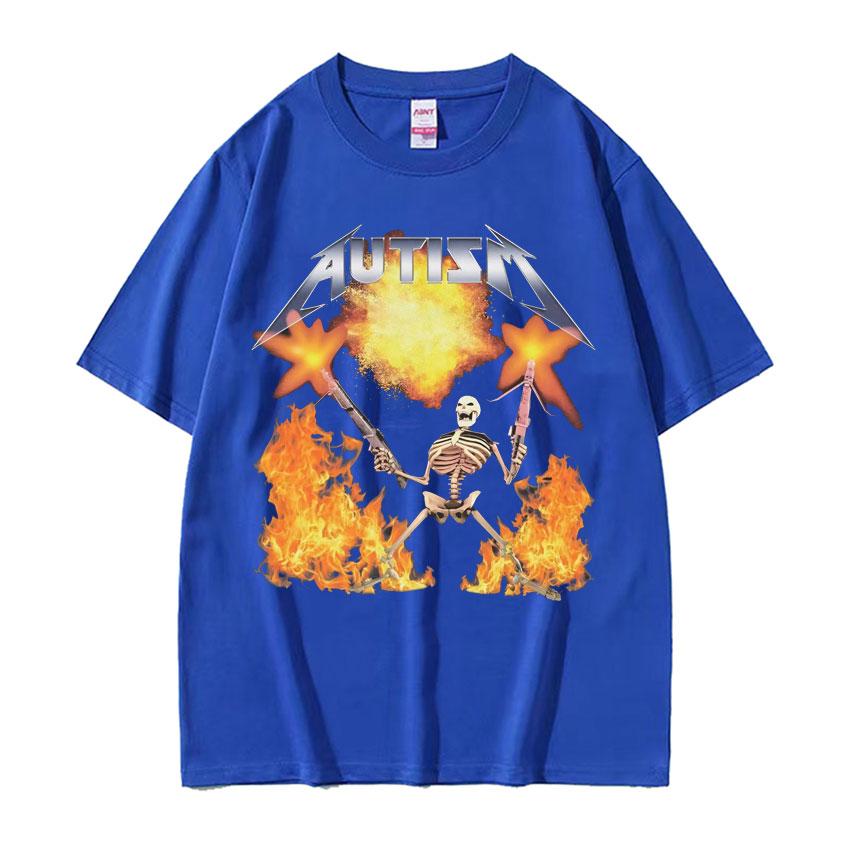 Autism Skeleton Meme T Shirt Human Funny Skull Men's Women Harajuku Gothic Vintage T Shirts Summer Cotton T-shirt Streetwear