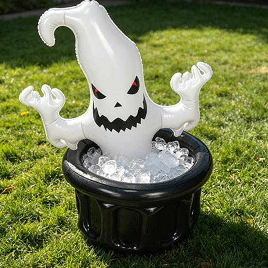 Inflatable Ghost Ice Bucket, Halloween Party Drink Tub, White Ghost Beverage Cooler for Decor, Outdoor Picnic Storage