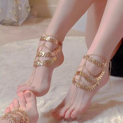 A Pair of Personalized Retro Multi-layer Pendant Tassel Ankle Chain, Exotic Style for Girls with Feet, Cosplay Court Style, Ins High Heels Decoration