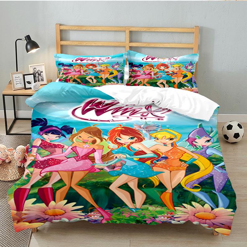 3PCS Wink Club Bedding Set Printed Duvet Cover Closure Includes 1 Duvet Cover & 2 Pillowcases for All Seasons Bedroom Decor