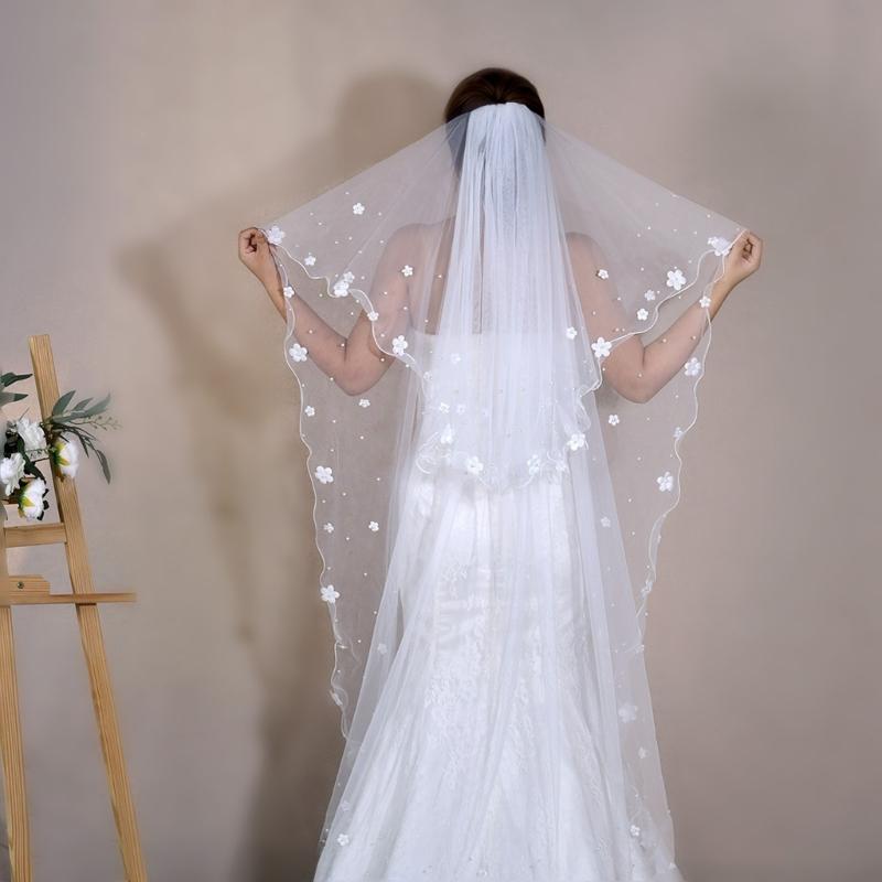 Elegant 2 Tiered Bridal Veils with Flower Studs Perfect For Wedding Ceremony And Bride PhotoShoots Occasion
