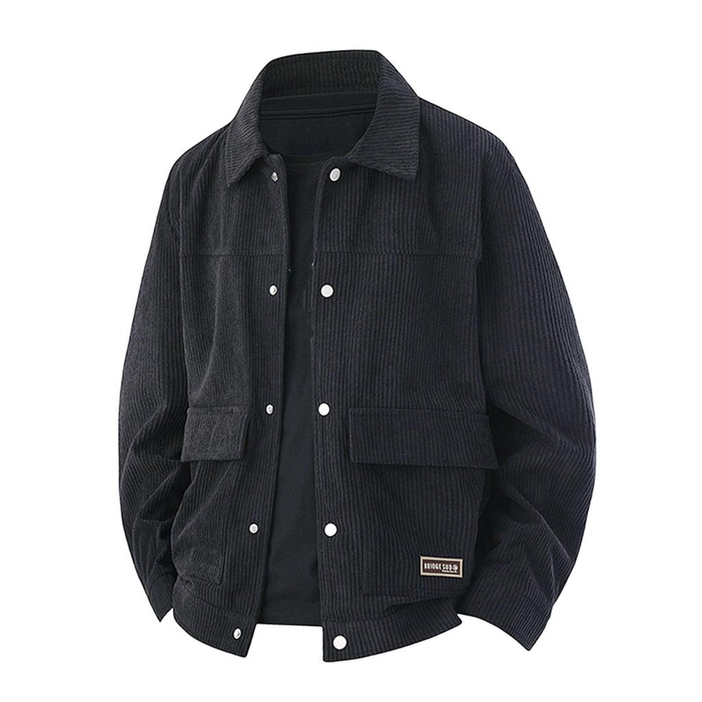 Corduroy Jacket Men Winter Button Down Shirt Jackets Long Sleeve Retro Outwear Casual Ribbed Work Coat With Pockets