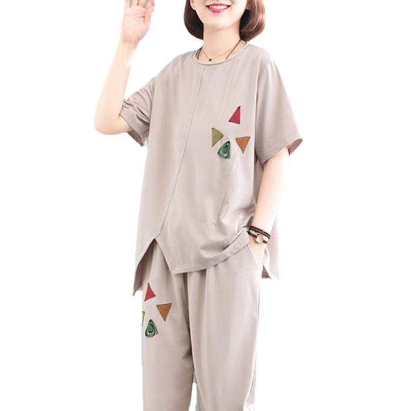 Übergröße Damen Sommer T-Shirt & Neun-Punkt-Hose Aktiv-Set