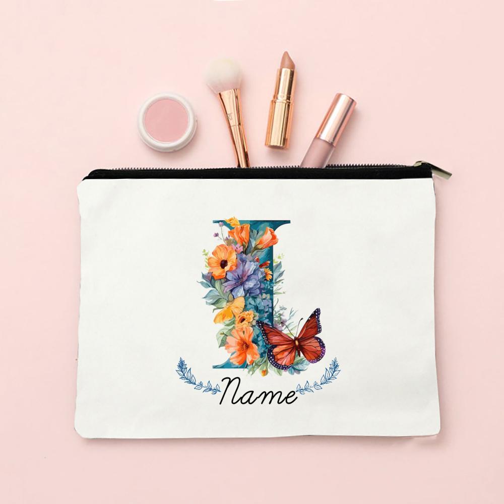 Personalized Initial with Name Makeup Bag for Women A-Z Cosmetic Bags Girls Travel Toiletry Pouch Wedding Birthday Gift for Her