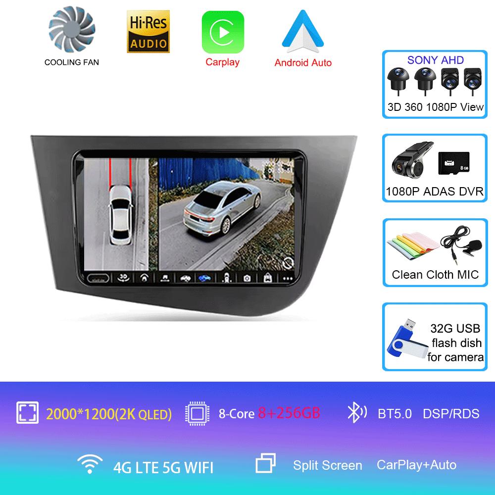 Car Radio Android 14 Carplay For Seat Leon 2 MK2 2005 2006 2007 - 2012 Navigation GPS Multimedia Player WiFi+4G Stereo BT 2 DIN