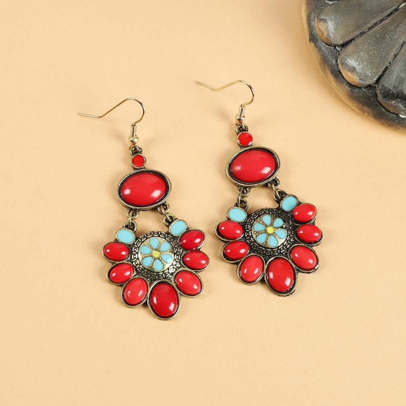 Нишевый дизайн красное цветочное ожерелье ретро придворный темперамент браслет богемный набор серег женский