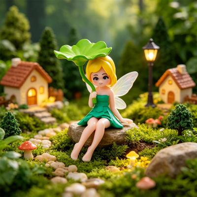 Miniatur-Feenfiguren Kleine Feenmädchen Ornamente mit Lotusblatt für Blumentopf Feengarten Mooslandschaften Zuhause Schreibtisch Regal Auto Dekoration