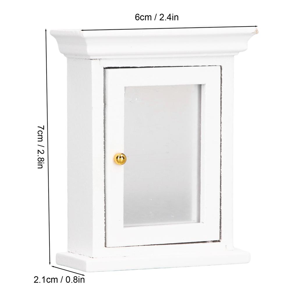 Dollhouse White Mirror Cabinet Miniature Mirrored White Cabinet Mini Bathroom Furniture for 1:12 Doll House