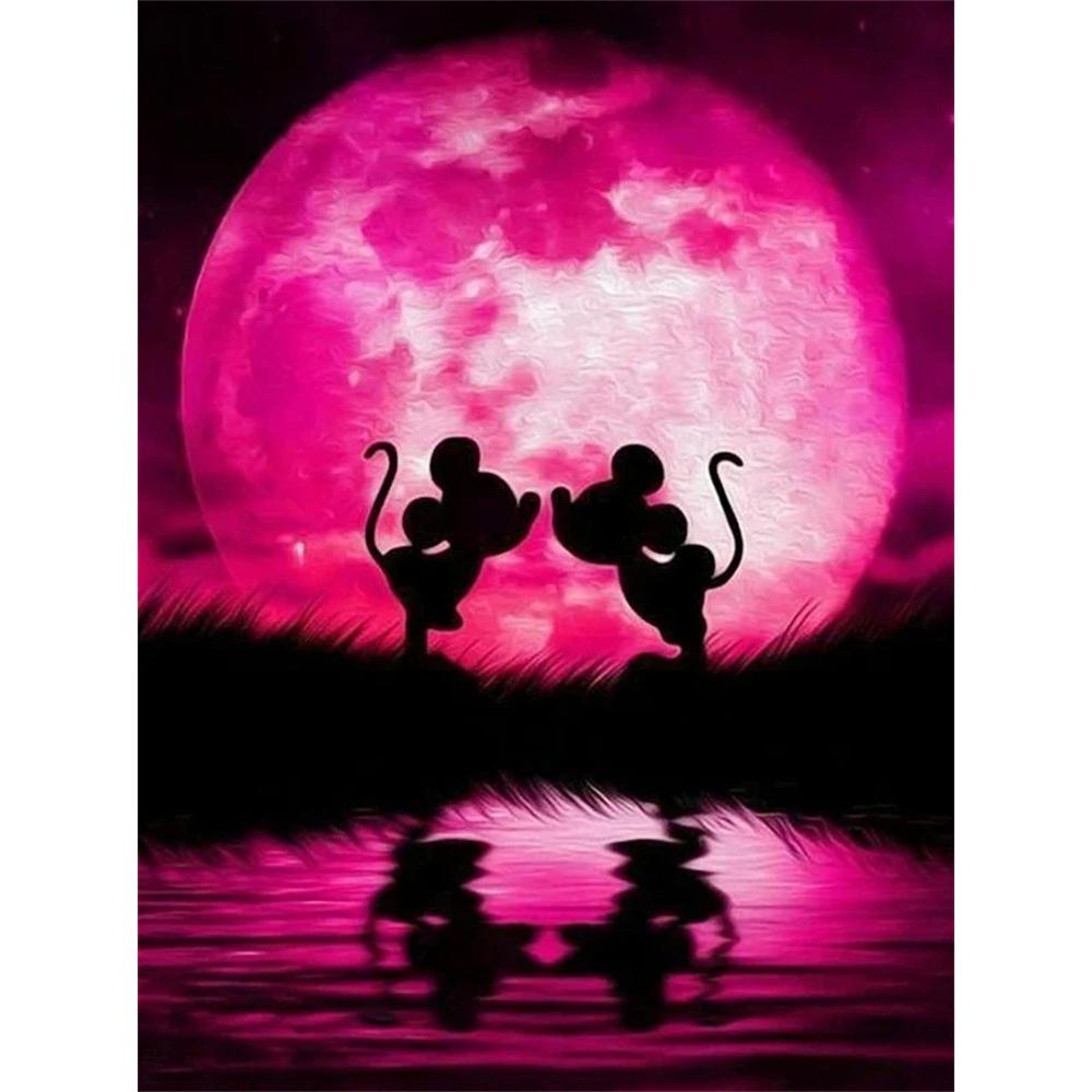 

Disney Diamond Painting Mickey and Minnie Silhouette Artwork 5D Mosaic Art DIY Cross Stitch Embroidery Set Full Diamond Home Decor Gift Round 20x30cm