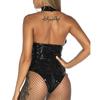 Women Pu Leather Bodysuit Sexy Underwear Sheer Mesh Jumpsuit Halter-Neck Lingerie Erotic Bdsm Leather Clothes Toys For Couple