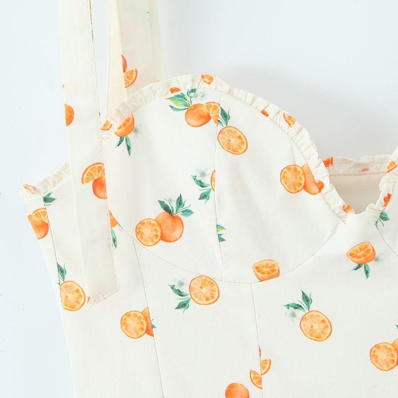 Kaslead New Women Clothes Western Style Fashion Simple Orange Print Poplin Dress 3152386