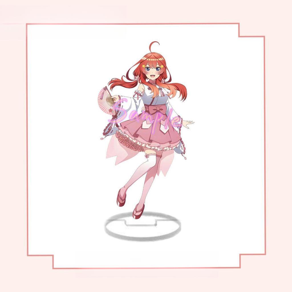 New "The Quintessential Quintuplets" 8CM Acrylic Stand Figurines In Cherry Blossom Miko Costumes: Ichika, Nino, Miku, Yotsuba, and Itsuki.