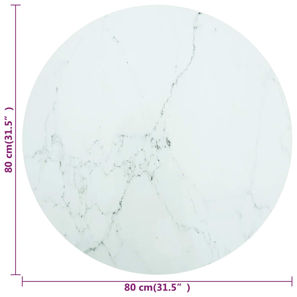 Vidaxl Piano Tavolo, Bianco, Ø80X1 Cm, Vetro con Motivo Marmo