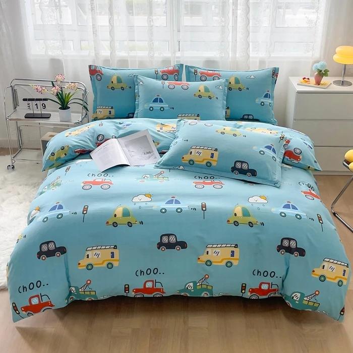 Cute Bear 100% Cotton Duvet Cover Cartoon Theme Bedding Set Kawaii Animal Comforter Cover Heart Print Bed Sets with 2 Pillowcase