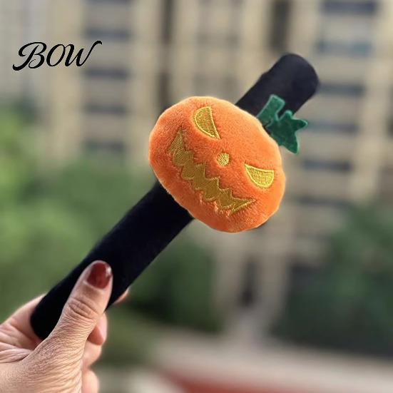 Memory Steel Wrist Rings for Toddlers Halloween Stuffed Slap Bracelet, Plush Pumpkin Ghost Bat Skull Cat Bulk Gifts Classroom Activities Cute