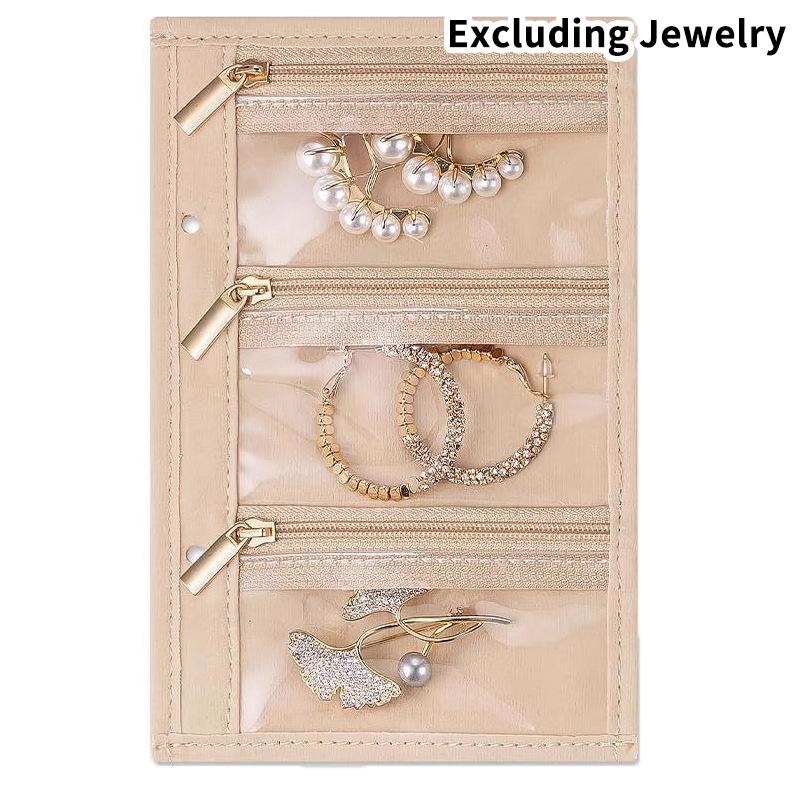 PU Skórzany Książka do Przechowywania Biżuterii Zamek Błyskawiczny Przezroczyste Kieszenie Pudełko do Pakowania Biżuterii Segregator do Przechowywania Naszyjników Produkt Ekspozycyjny dla Kobiet