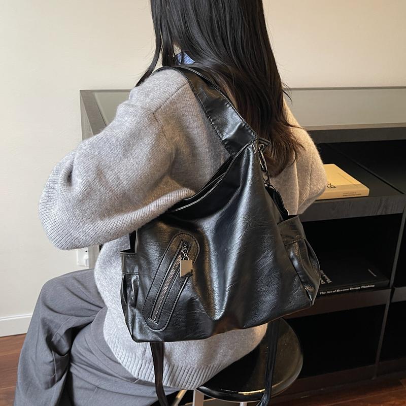 Damska skórzana torba tote w jednolitym kolorze, modna torba crossbody na jedno ramię, torebka codzienna o dużej pojemności, prosta codzienna torba na jedno ramię