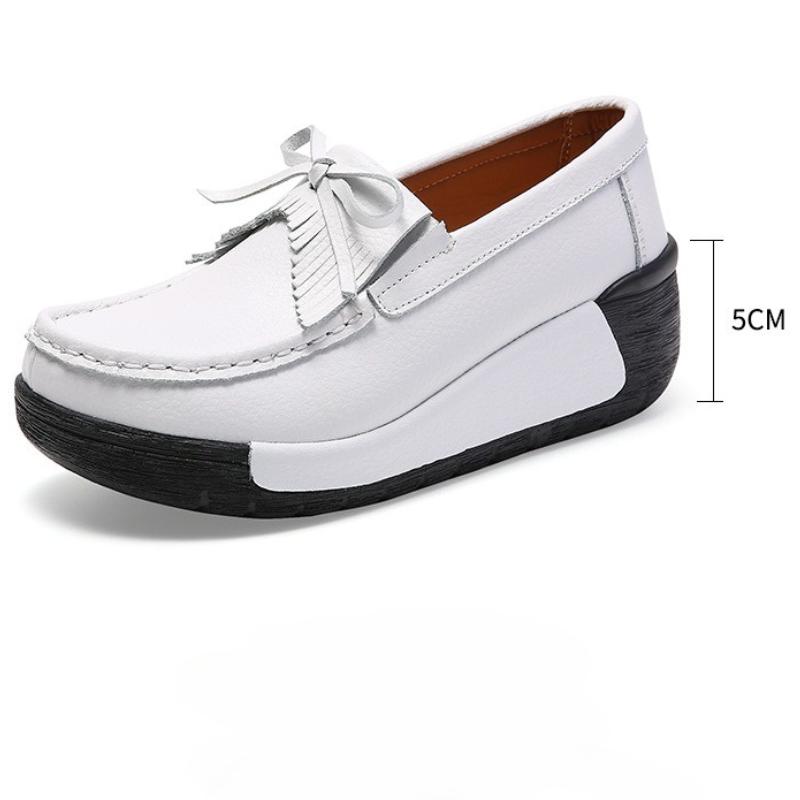 Waterproof Women's Casual Shoes Macrame Fashion Platform Shoes Genuine Leather Walking Shoes