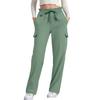 Women's Casual Fashion Solid Color Elastic Waist Drawstring Pocket Wide-Leg Straight-Cut Joggers
