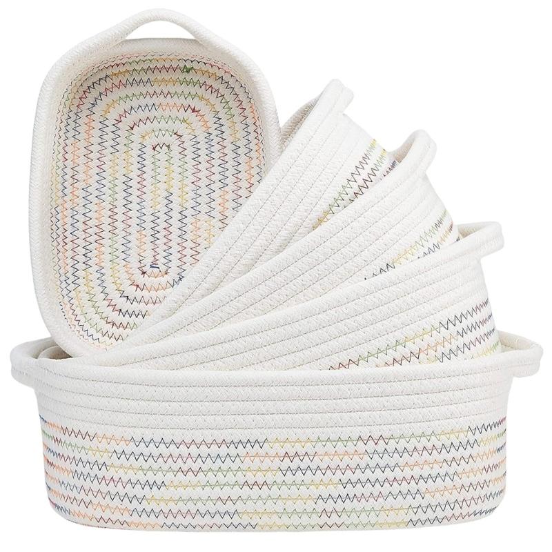 Sturdy Cotton Rope Storage Baskets Set of 5 Accessory for Organizing Clothes Toy And Enhancing Home Decoration