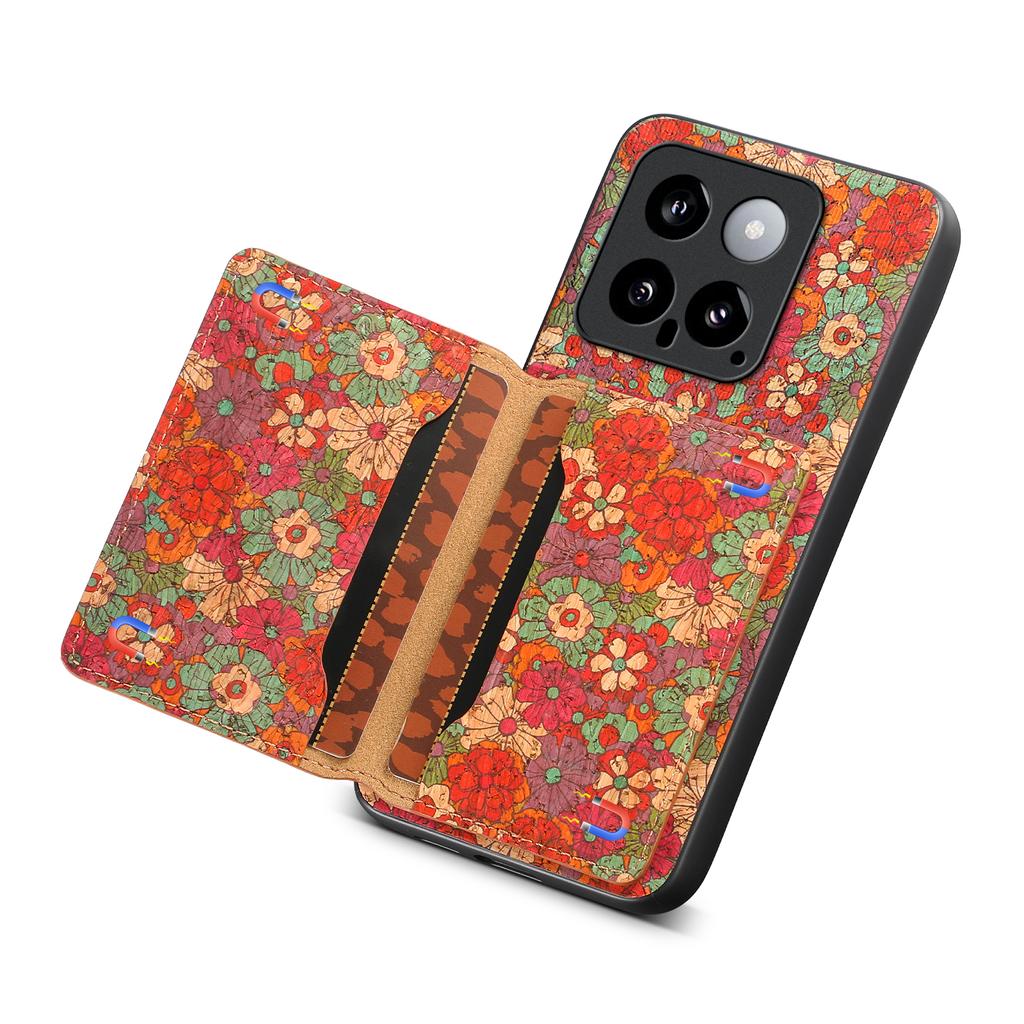For Xiaomi 14 Case Card Slot Kickstand PU Covered Hybrid Phone Shell Floral Pattern