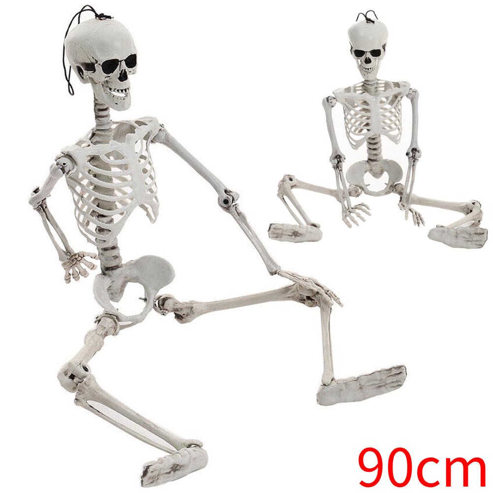 Full Life Size Haunted House Hanging Props Poseable Halloween Movable Skeleton Fake Human Skull Bones Halloween Party Decoration