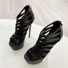 Summer Black High Heels For Ladies Hollow Out Leather Platform Pumps Sexy Peep Toe Zip Banquet Party Shoes Women Stiletto
