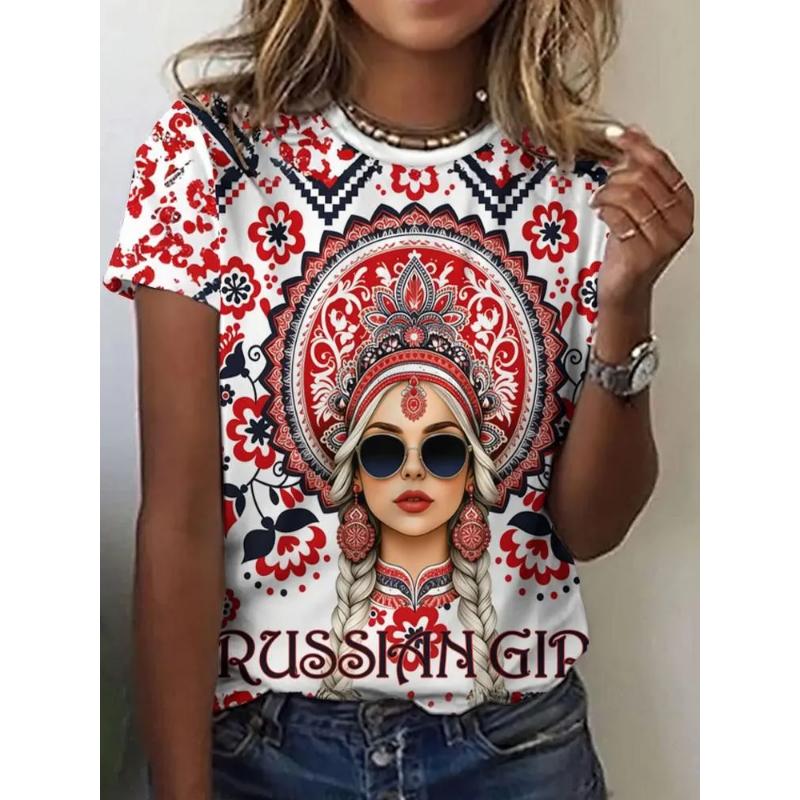 

Fashion Women s Crew Neck T-Shirt Crew Neck Short Sleeve 3D Color Printing Tops Daily Wear XS