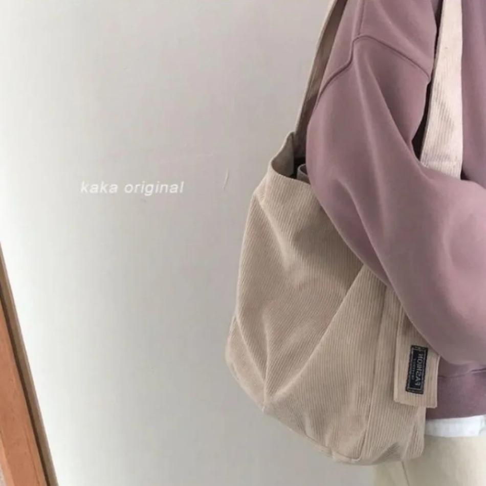 1 Pcs Cotton Cloth Fashion Canvas Tote Shopping Bags Woman Handbags Reusable Travel Bags Large Corduroy Shoulder Shopper Bag