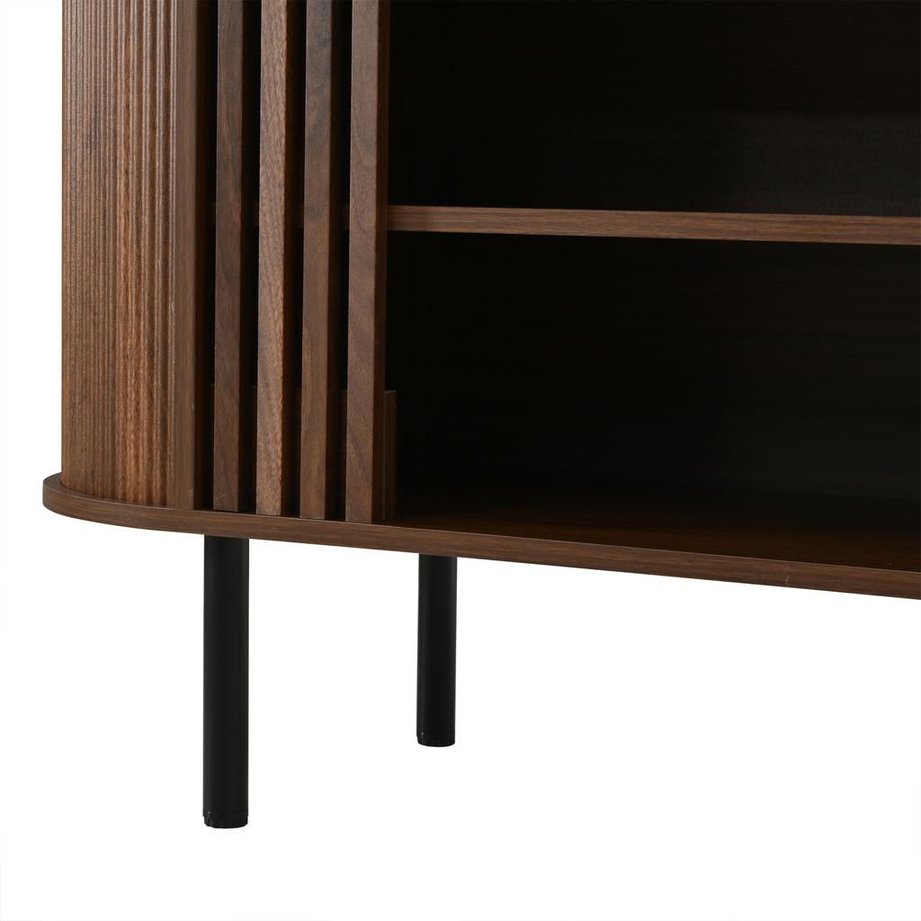 120x40x80cm Sideboard,Storage Cabinet ,Walnut Wood Colour Open Fence Construction for Living and Dining Room,Adjustable Metal Legs,MDF Material