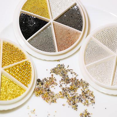 6 Grid Small Steel Ball Nail Art Jewelry Metal Gold Silver Rose Gold Nail Art Steel Ball Small Nail Art Jewelry Mixed