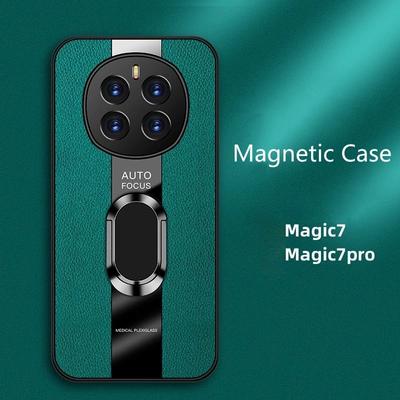 Luxe Plexiglas Leren Telefoonhoesje Voor Honor Magic 7 Pro Magnetische Ringhouder Schokbestendige Hoes Voor Magic7 7Pro 6 Lite 5 5G