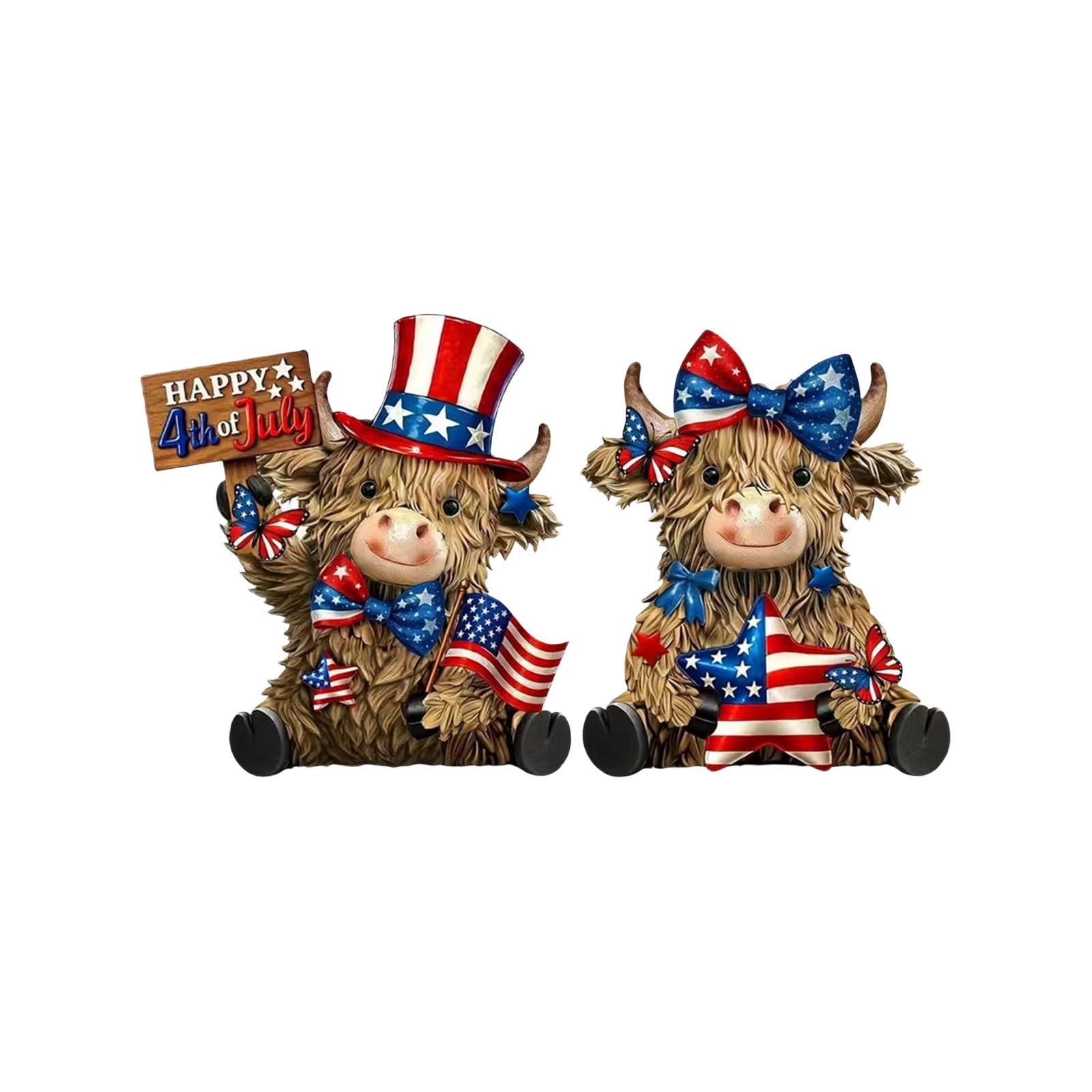 

Independence Day Patriotic Cow Desktop Decoration, Wooden Cow Ornament One Size коричневый