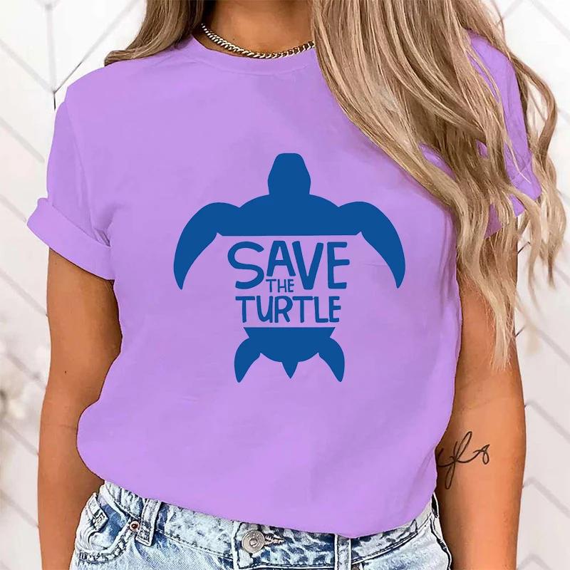 (Premium T-shirt)Skydda havet Rädda en sköldpadda Tryck T-shirt Kortärmad O-ringning Lös Dam Sommar Sval T-shirt Herr T-shirt