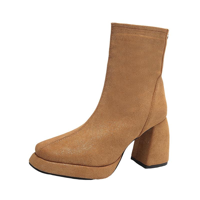 2025 autumn and winter new thick-soled high-heeled thick-heeled round-toed Martin boots children's European and American fashion after zipper women's