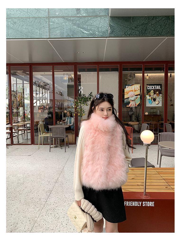 Marshmallow Faux Fox Fur Vest - Chenille Spandex Blend