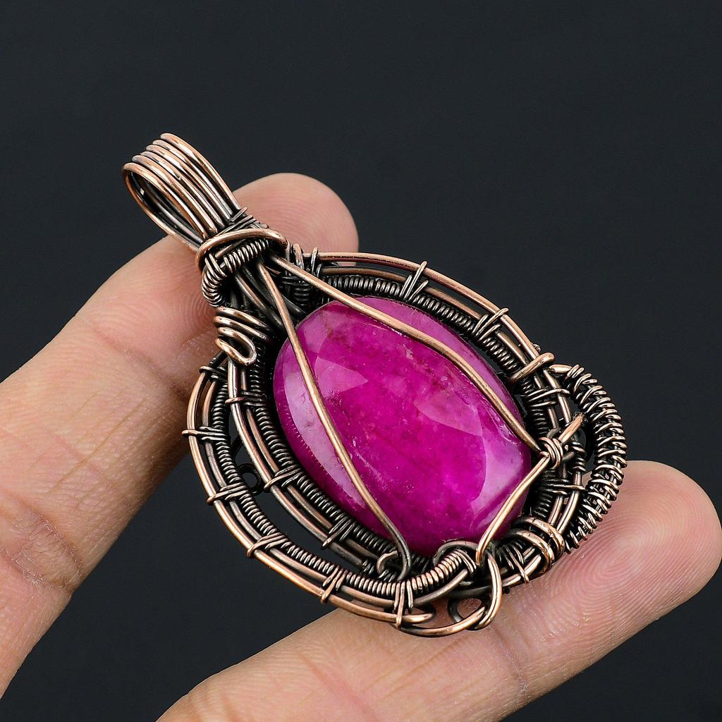 Ruby Pendant Gemstone Jewelry, 999 Copper Wire Wrapped Handmade Pendant, Latest Design Jewelry