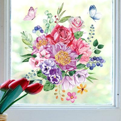 Pegatina de baño de mariposas y flores, autoadhesivo extraíble, impermeable, PVC, decoración de arte de la pared para baño, calcomanía, suministros para el hogar
