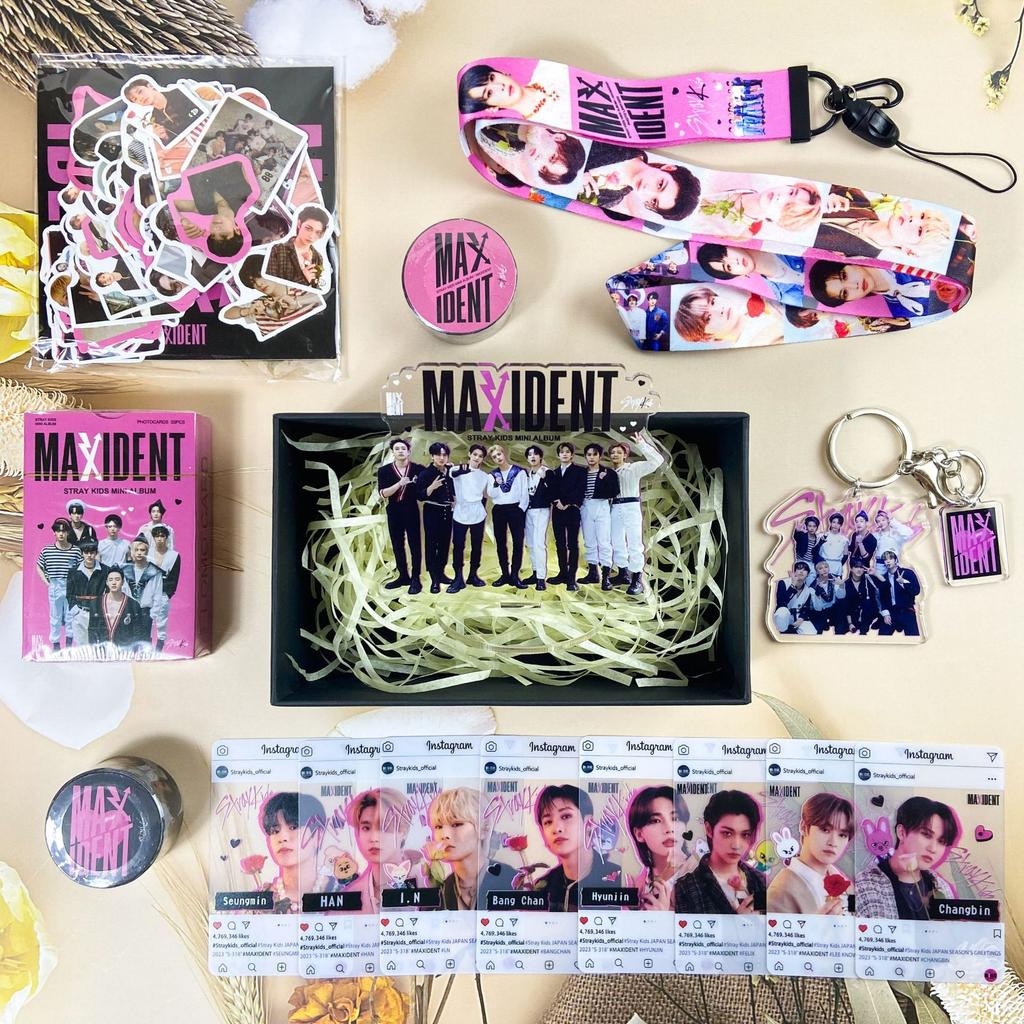 Stray Kids Maxident Gift Box,  Mini Album Merchandise Set Lomo Cards Acrylic Standee Keychain Lanyard Stickers Tape Kpop Gift for Stay Fans