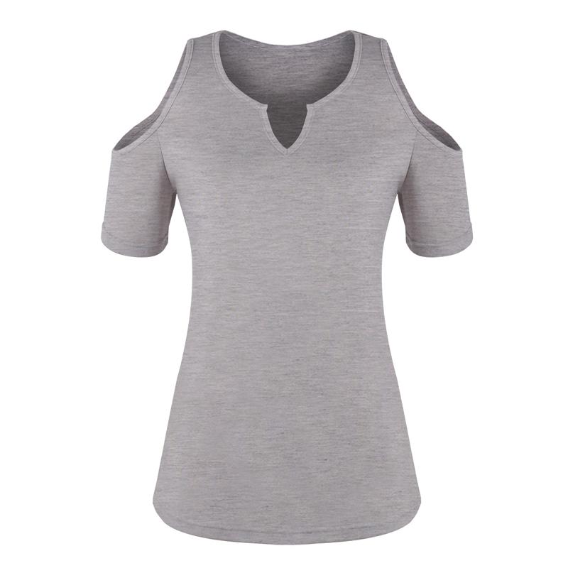 Женская летняя однотонная повседневная свободная блузка с V-образным вырезом и коротким — фото 9