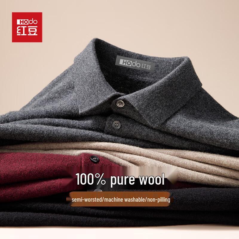 Hodo Men's 100% Pure Wool Machine Washable Polo Sweater