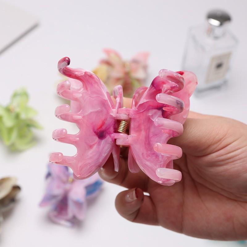 Gradient Butterfly Claw Hair Clip - Fashionable Marble Texture Updo Accessory
