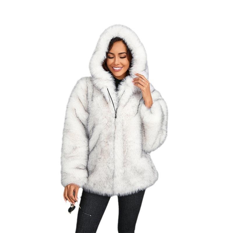 Imitation Fur Coat Solid Color Loose Hooded Short Fur Collar Coat Winter Coat Warm Winter Clothing