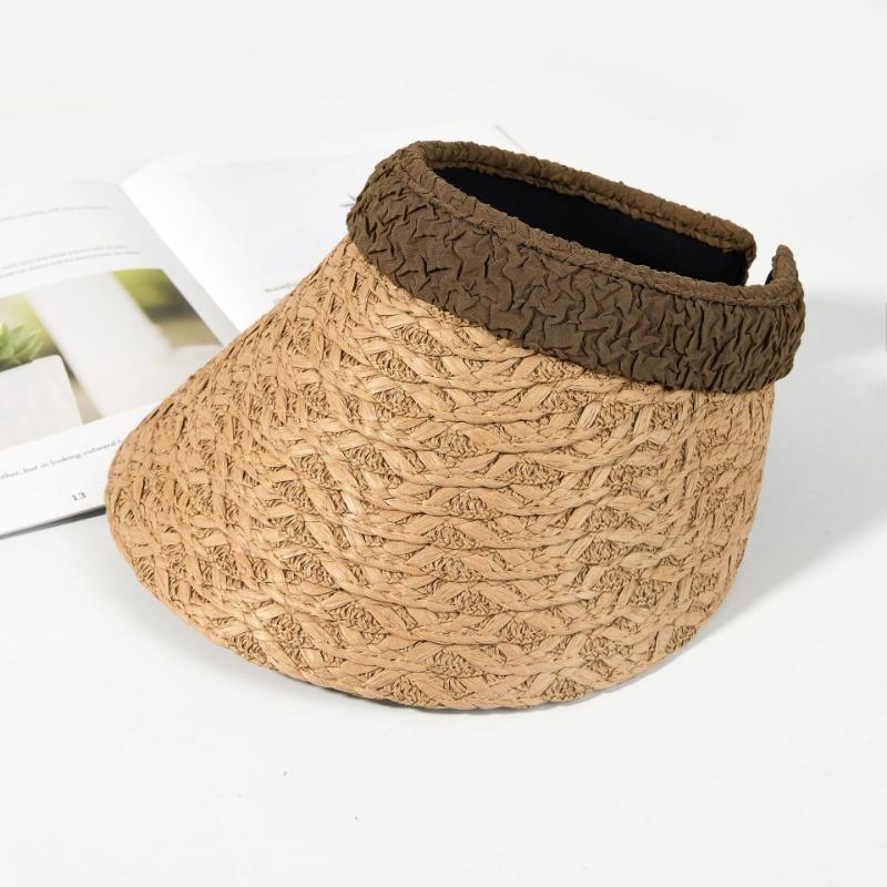 

Новая высококачественная плиссированная соломенная шляпа без верха, детская весенне-летняя, для отдыха на морском пляже, солнцезащитный козырек Adjustable темно-коричневого