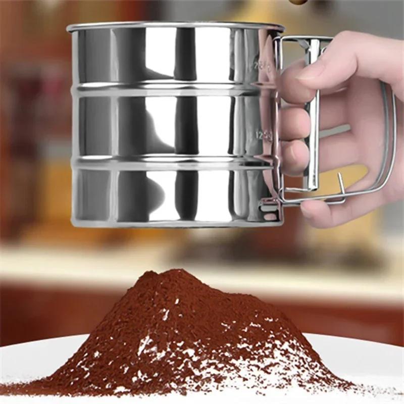 Baking Flour Sifter Food Strainers Powder Stainless Steel Hand-held Reusable Sieve for Flour Cup Shakers Kitchen Baking Tools